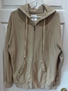 The Social Tourist Beige Zip-Up Oversized Hoodie, Unisex, Size S